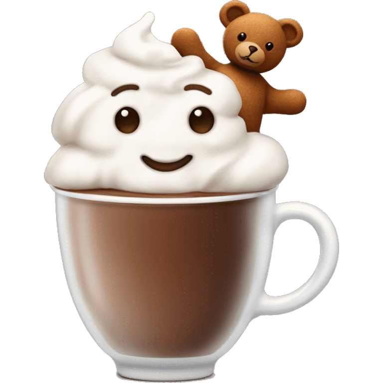 a cup of hot chocolate with whipped cream, cinnamon dust, and a little teddy bear on top emoji