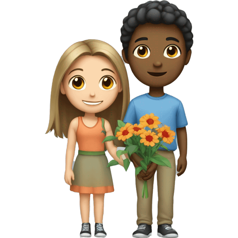  Girl with a boy Holding flower  emoji