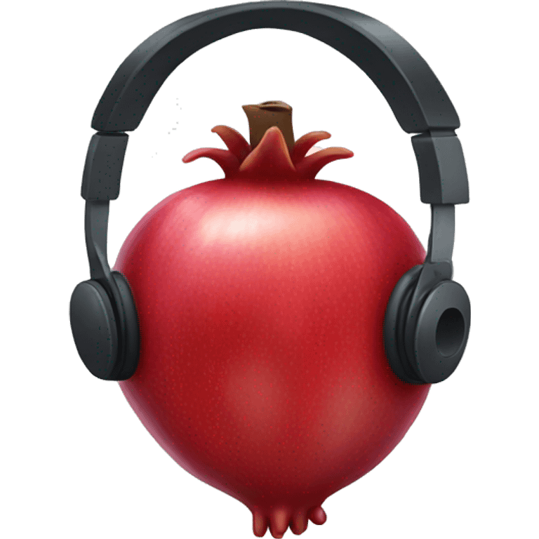 Pomegranate emoji wearing big headphones emoji