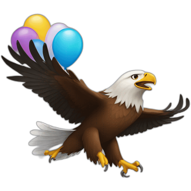 an eagle flying away with a baloon emoji