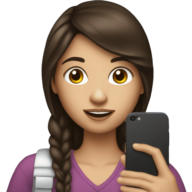 Brunette Girl taking selfie with her phone emoji