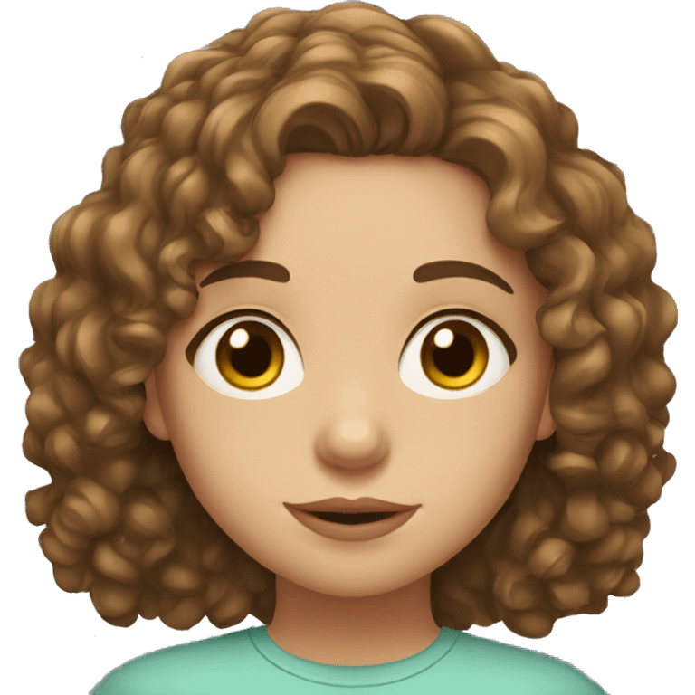 Girl with medium long curly brown hair and hazel eyes emoji