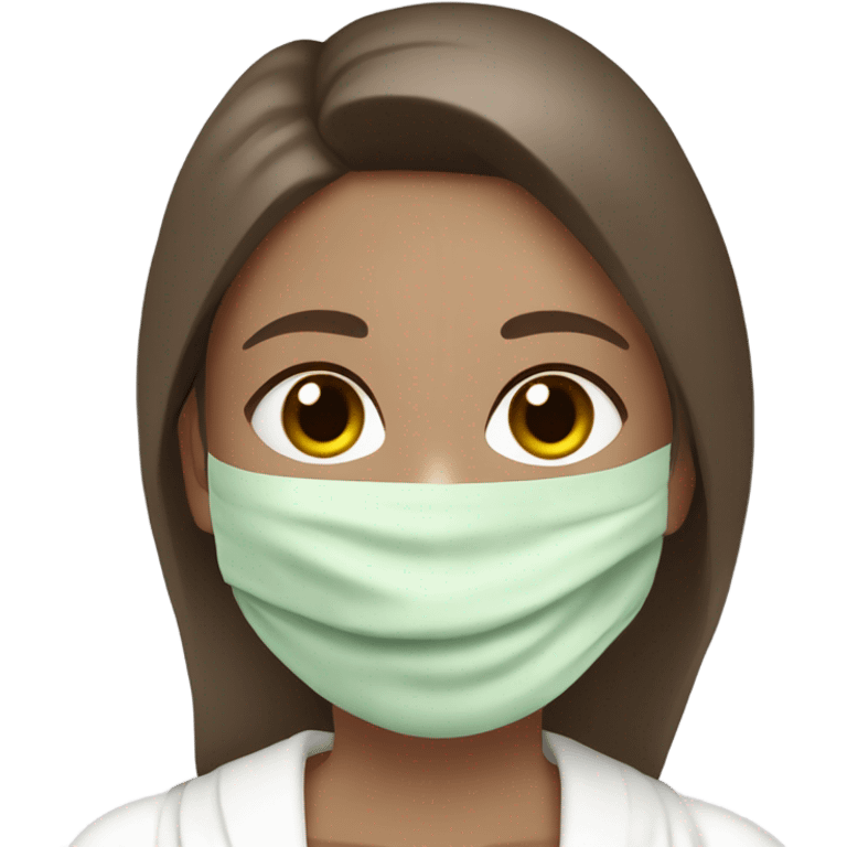 White girl with Brown hair and blue eyes wears a Green colored skincare clay textured mask and puts on cucumbers around her eyes while She relaxes in her white Robe emoji