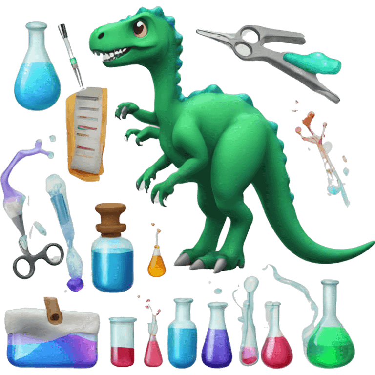 Dino with chemicals and biology tools emoji