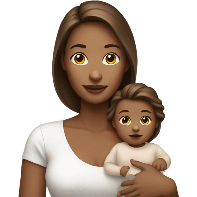 A white skinned mother with brown hair holding her white skin and brown hair baby girl emoji