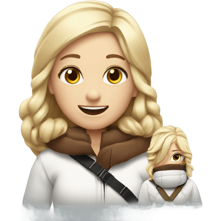 Two white girls, one with blonde hair and one with brown, extremely happy ski snowboard  emoji