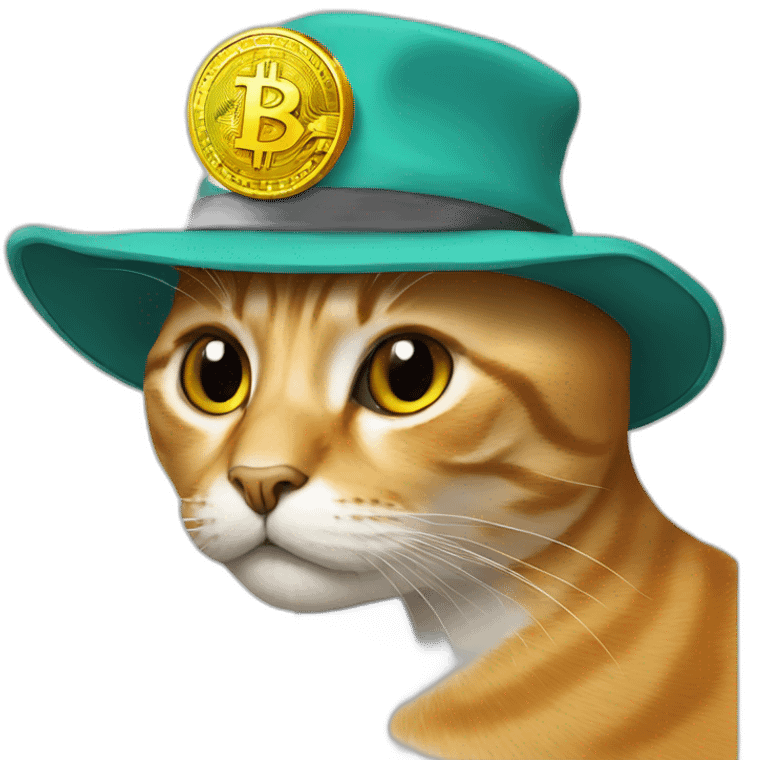 Cat wearing bitcoin hat emoji