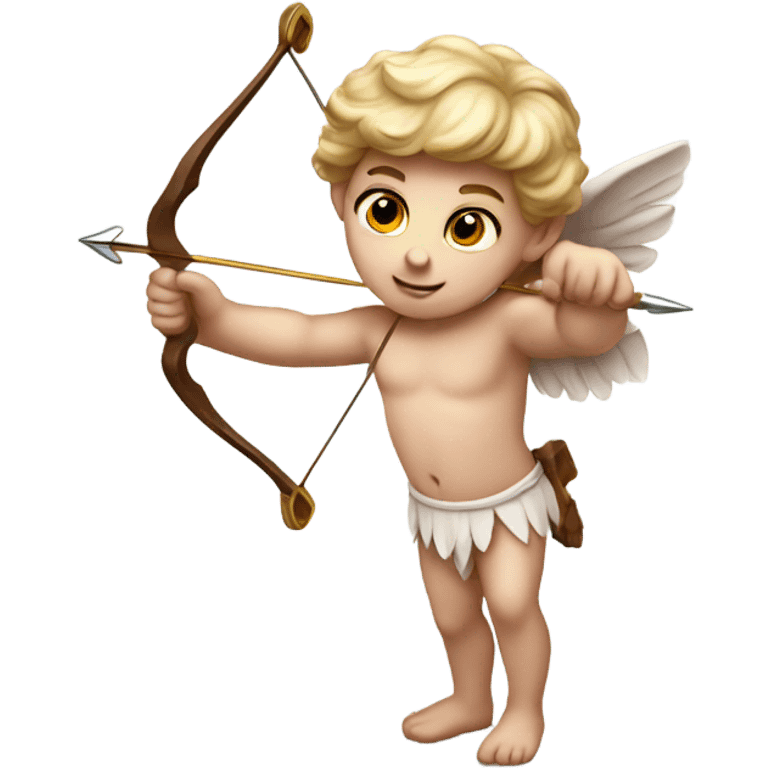 Realistic pale Cupid aiming his heart arrow and bow emoji