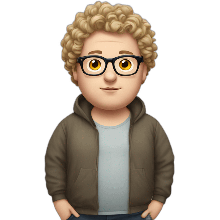 Fat white boy with big head and glases and curly heir emoji