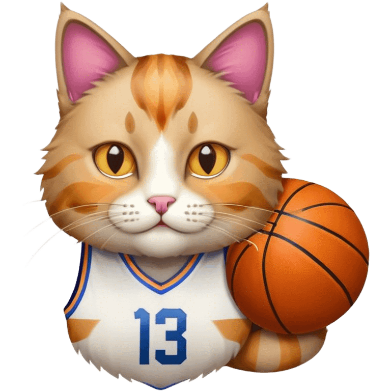 Un gatto con il pelo multicolore con la maglia da basket emoji