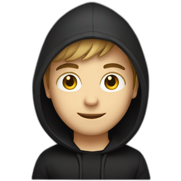 Young white developer with a black hood behind his laptop on a desktop emoji