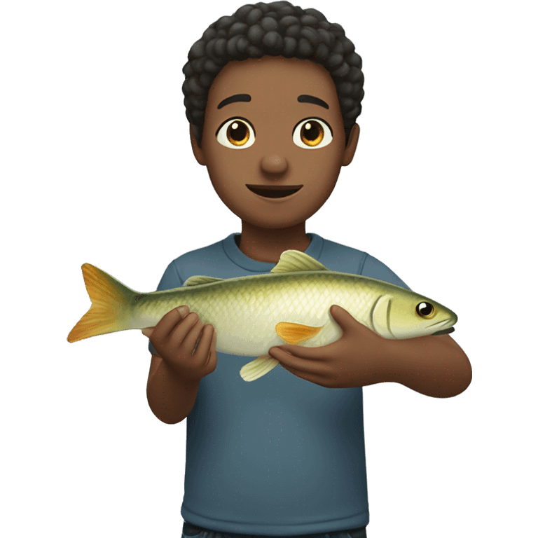 Boy with fish hand emoji