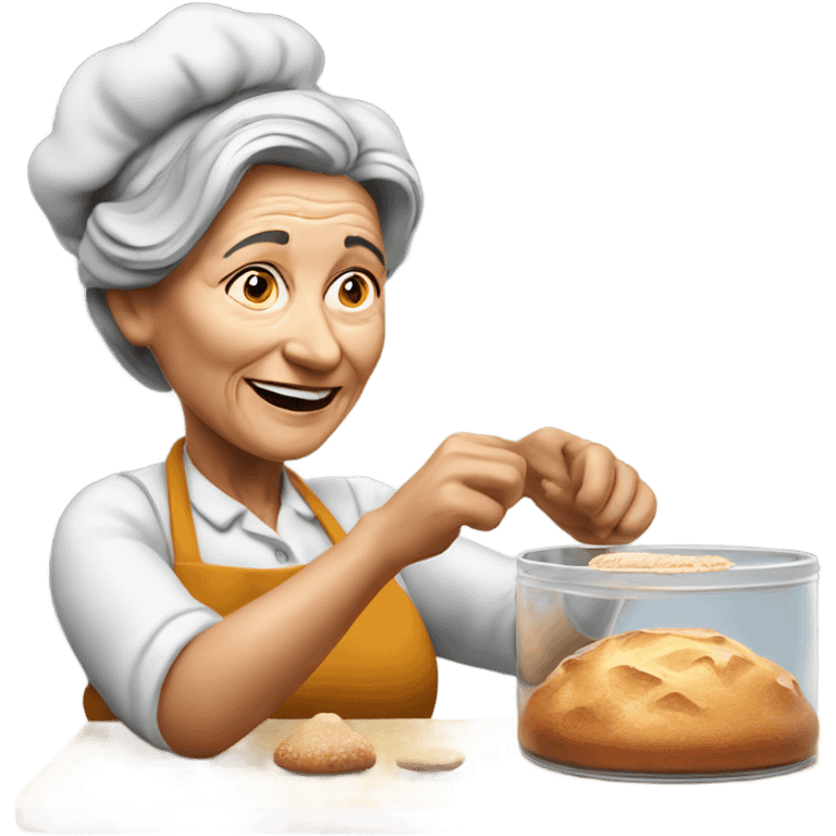 Create a 3d hyper realistic photo of a senior woman baking  emoji