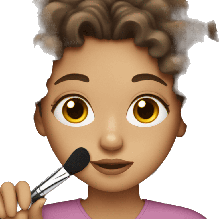 White woman with long dark brown curly hair doing makeup  emoji