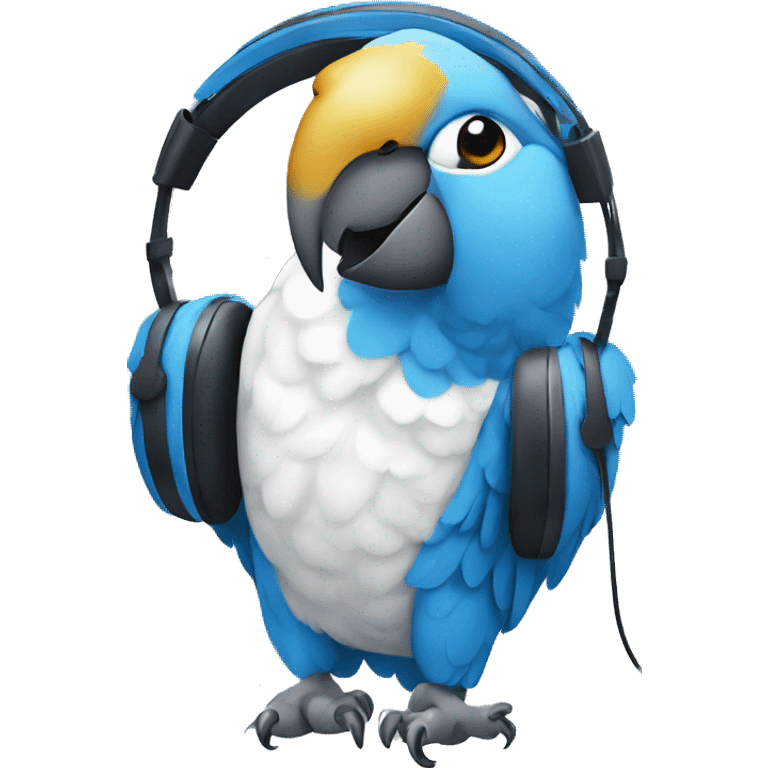 blue and white parrot with headphones emoji