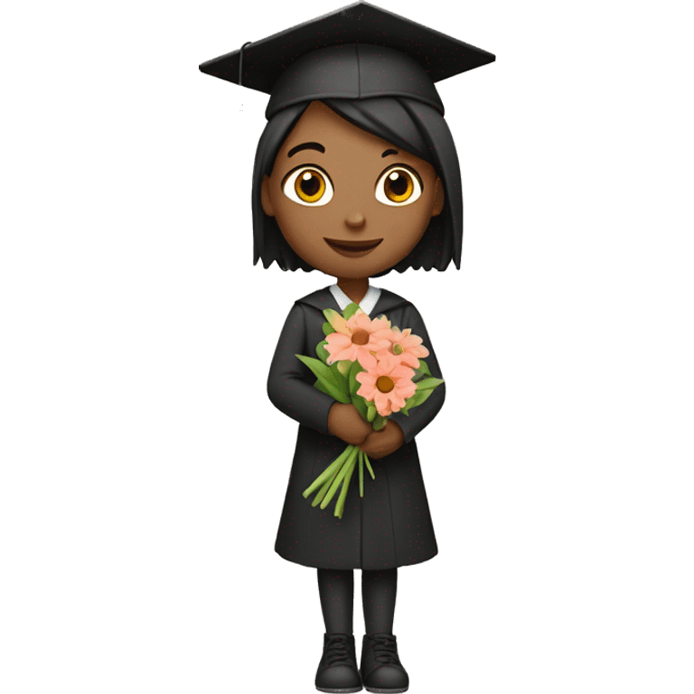 a graduated girl holding a flower bouquet  emoji