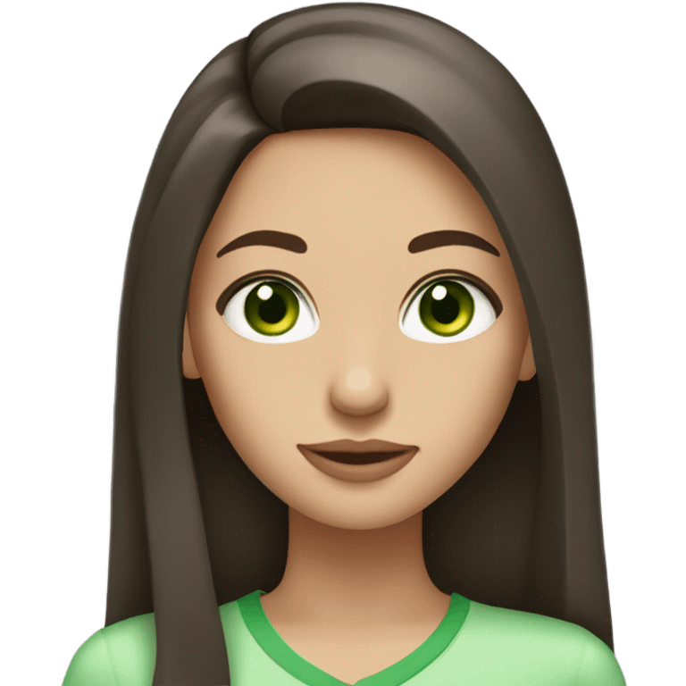 Brunette girl with straigth hair and green eyes  emoji