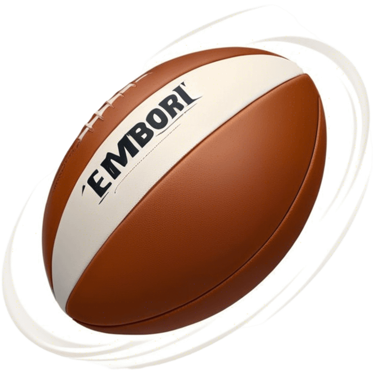 Cinematic Realistic image of a rugby ball in mid-action, with dynamic motion blur and finely rendered leather textures, set against a sunlit, energetic field that underscores its robust athleticism emoji