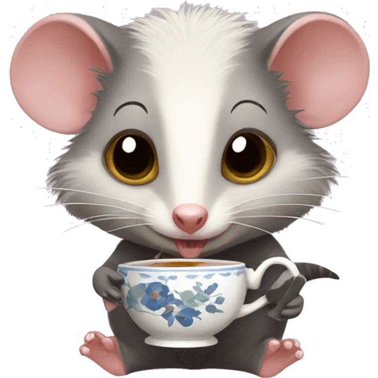 Opossum drinking tea emoji