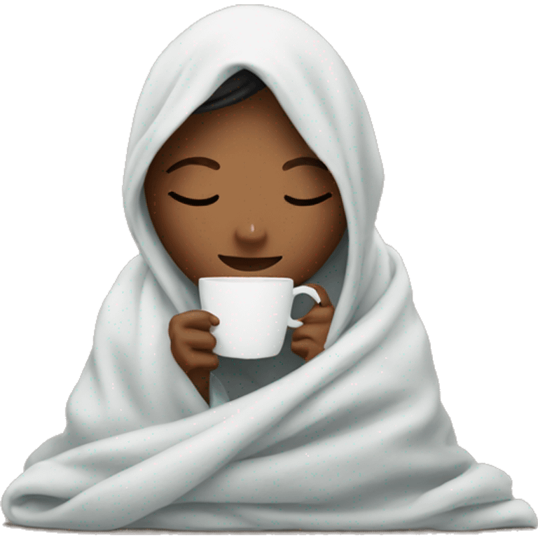 girl inside a blanket sipping coffee eyes closed emoji