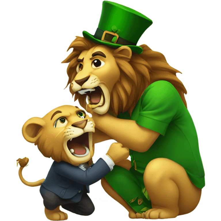 Lion biting a leprechaun  emoji