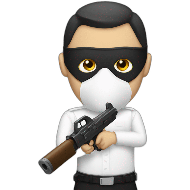 Man wearing white shirt and black mask holding  a gun emoji