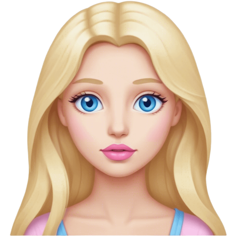 Cinematic realistic blonde with long hair, blue eyes and pastel pink lips came up with an idea emoji