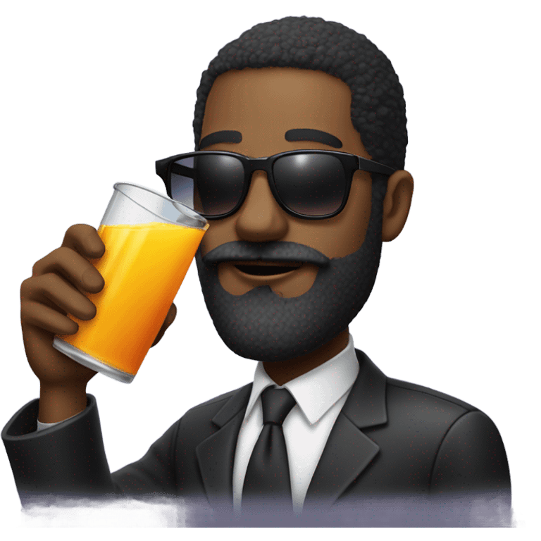 Black man with a mustache and a long beard wearing sunglasses and drinking juice emoji