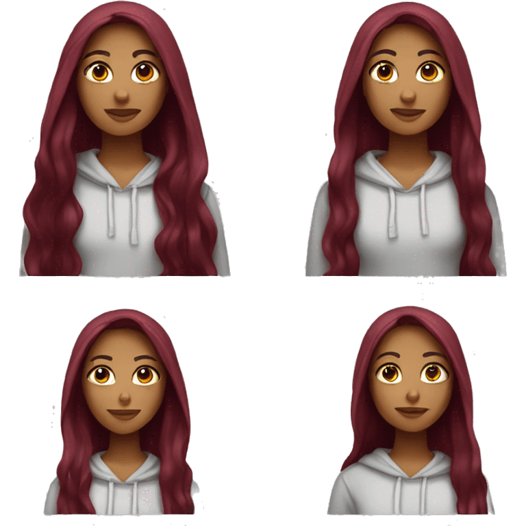 pretty girl with long burgundy hair with a hoodie emoji