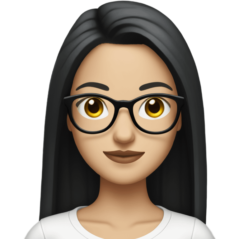 White girl with straight black hair and glasses wearing a white crop top and jeans glasses full body emoji