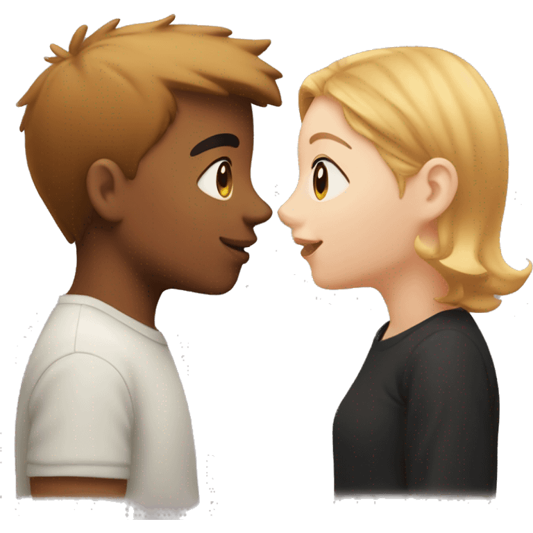 white girl with strawberry blonde hair kissing a brown asian boy with black short hair emoji