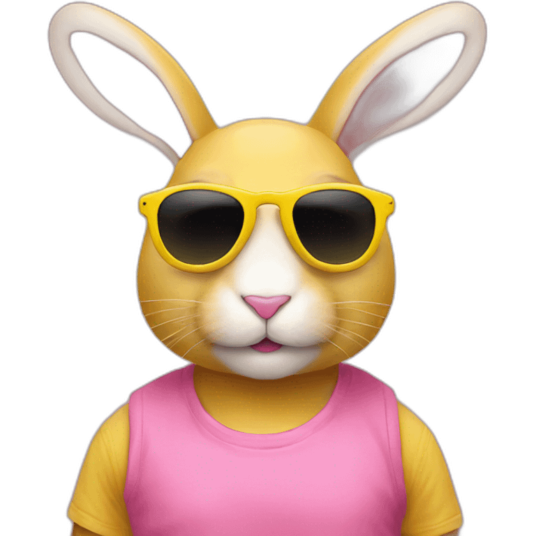 pink+rabbit wearing sunglasses and yellow+teeshirt emoji