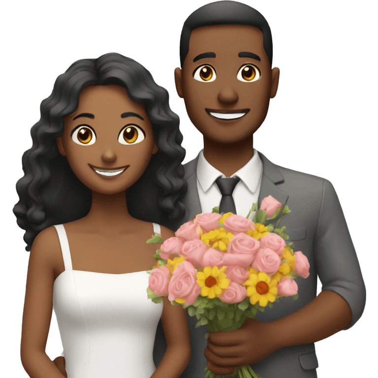 smiling couple with bouquet emoji