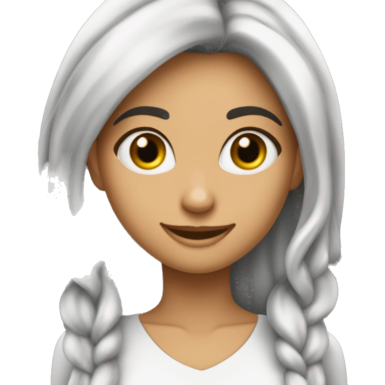 mulher morena de meia idade um pouco gordinha com olhos grandes cabelo liso e longo sorriso largo  emoji