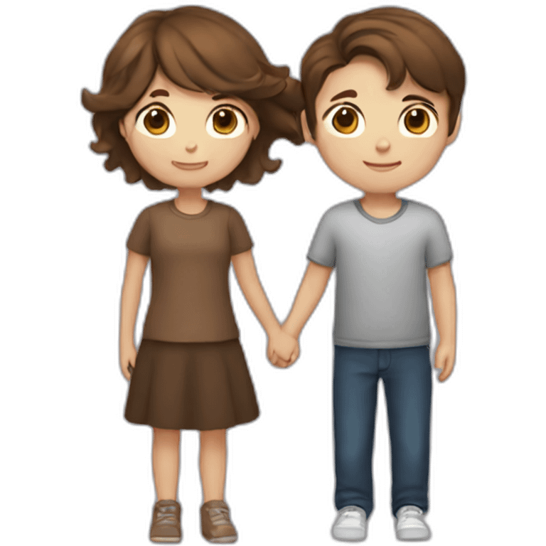 Girl with brown hair and boy with brown hair cuddling emoji