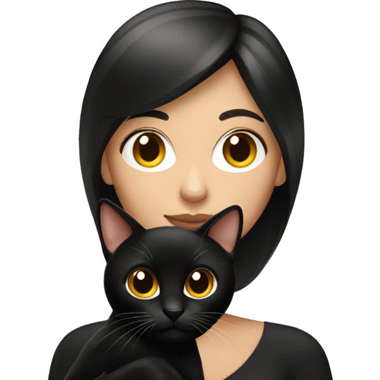 Pretty brunette woman holding Black cat emoji