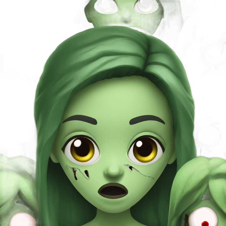 Brunette zombie girl in horror green creppy emoji