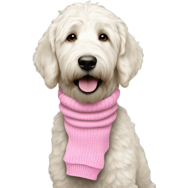 A white golden doodle wearing pink socks  emoji