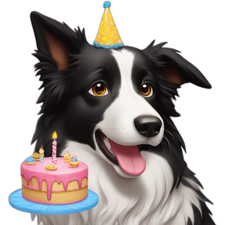 border collie with birthday cake emoji