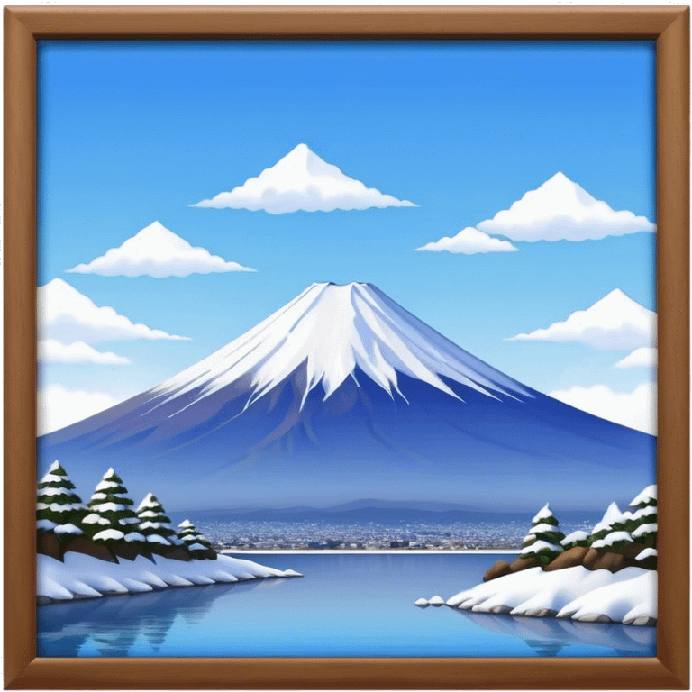 Cinematic Realistic Mount Fuji Landscape Emoji, depicted with the iconic snow-capped peak set against a serene sky rendered with lifelike textures and breathtaking, natural lighting. emoji