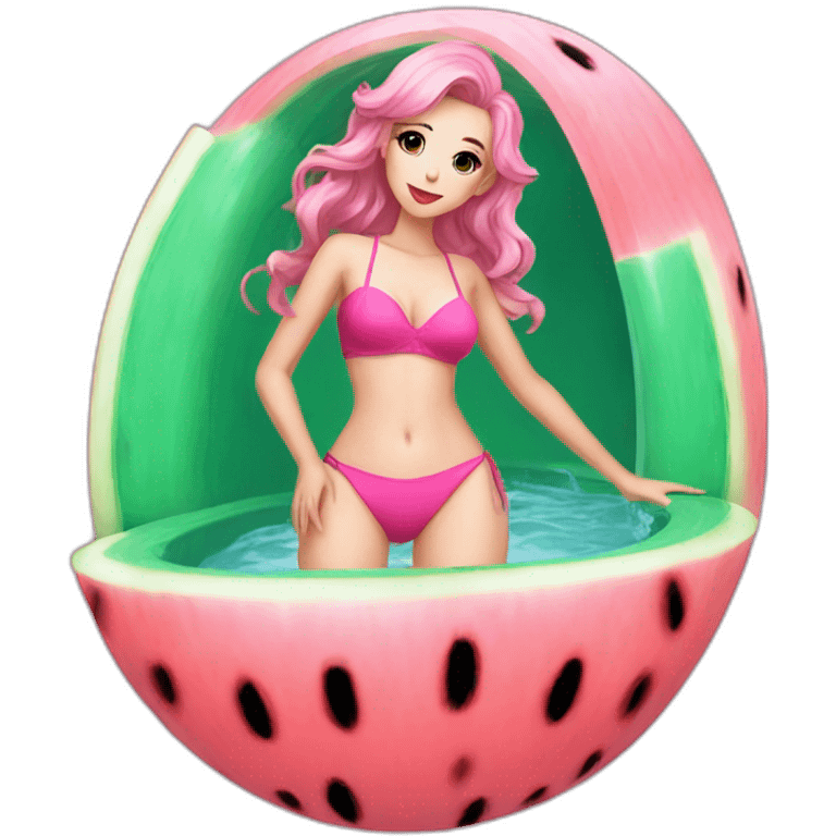 Hot belle delphine with swim suit in a watermelon bathtub emoji