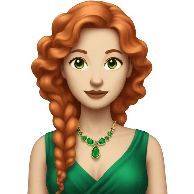 Rich woman, red long hair,  pale-skin, emerald green-eyes emoji