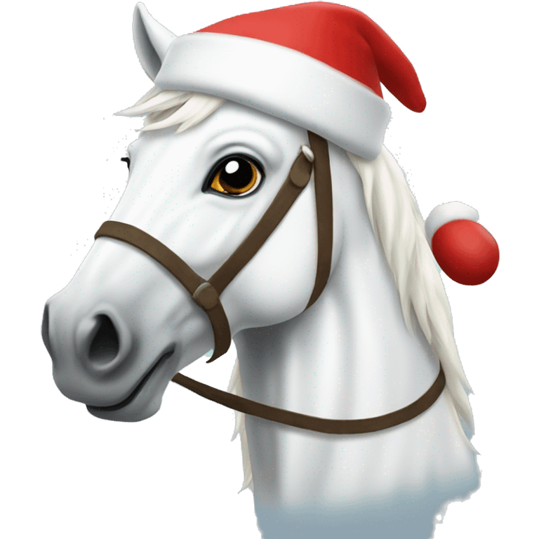 White Horse wearing a santa hat emoji