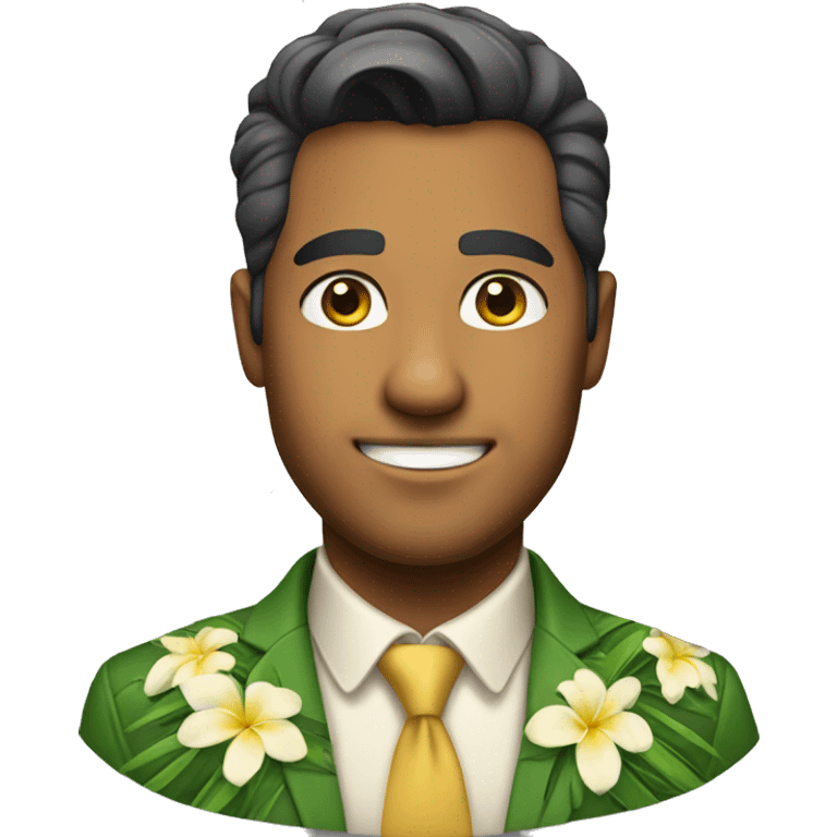 a full portrait of a handsome Hawaiian man with a corporate outfit emoji