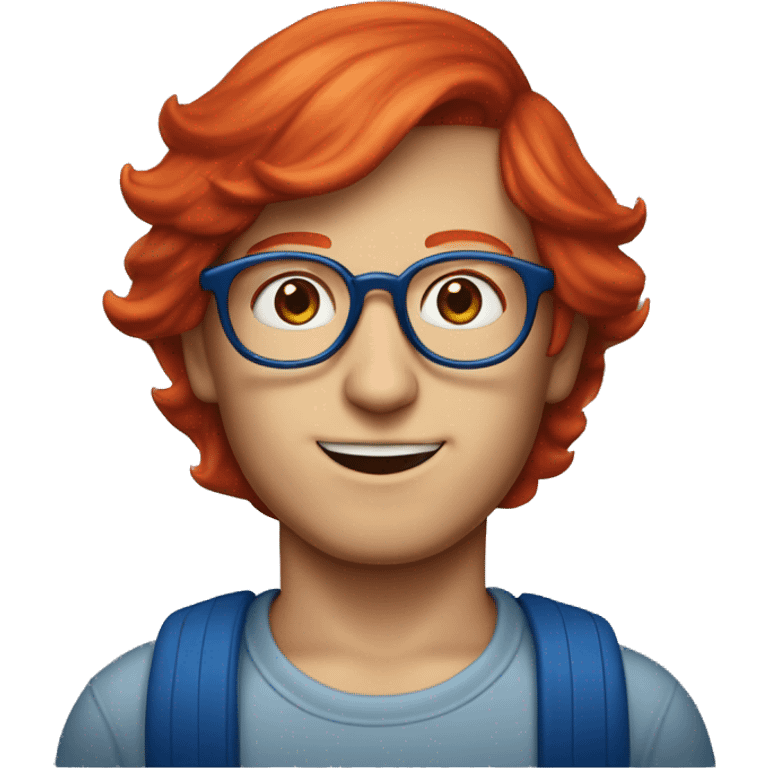 boy red hair 30s wearign blue hat and steve jobs glasses emoji