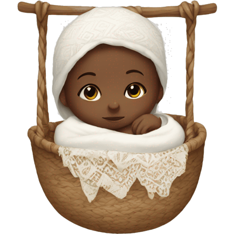 white newborn in boho cradle emoji