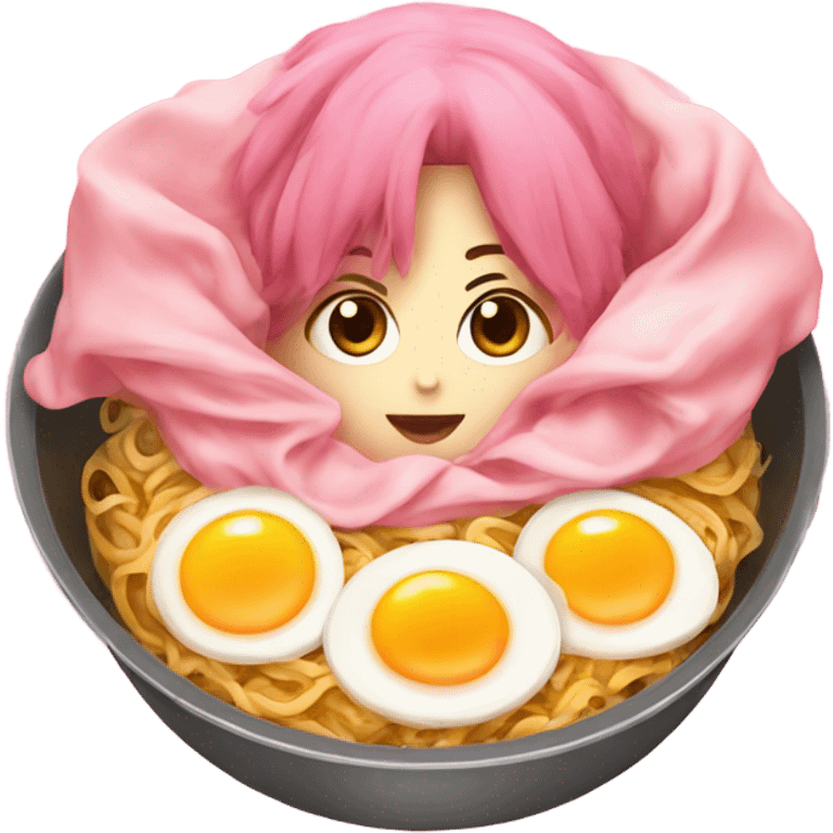 Ramen pink girly with egg emoji