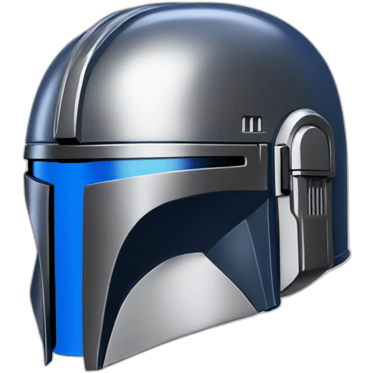 shiny blue and silver mandalorian helmet with black emoji