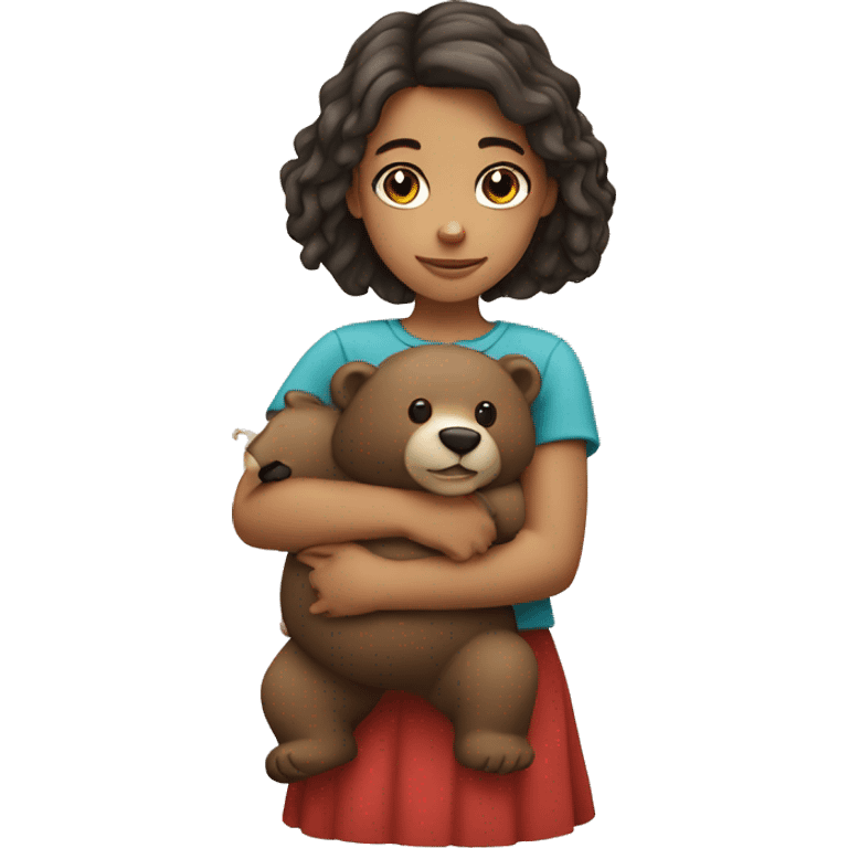 White Brazilian girl holding a bear emoji