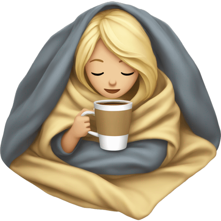 girl inside a blanket sipping coffee eyes closed blonde emoji